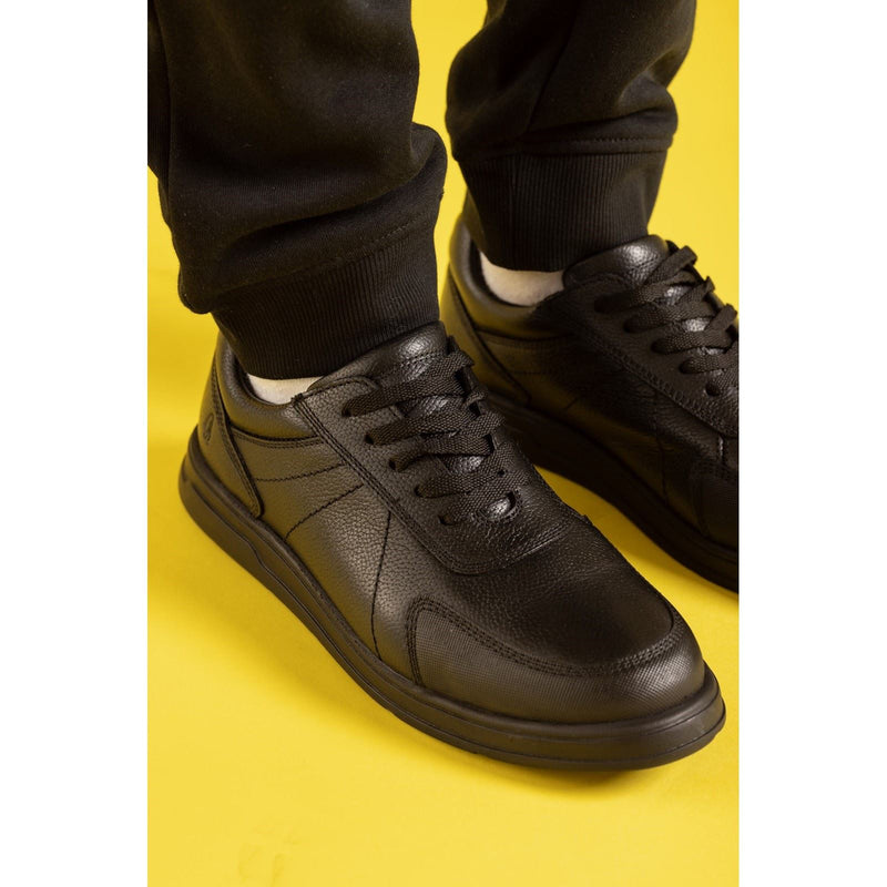 Hush Puppies Robert Leather Youth Boy's Black Lace-Up Shoes