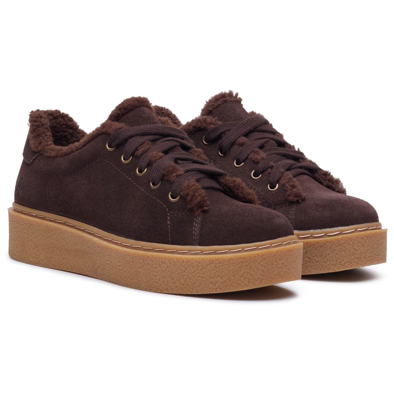 Hush Puppies Brinlee Fur Suede Women's BROWN Trainers