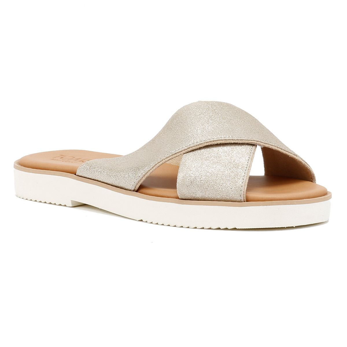 TOMS Mae Crossover Suede Women's Metallic Champagne Sandals
