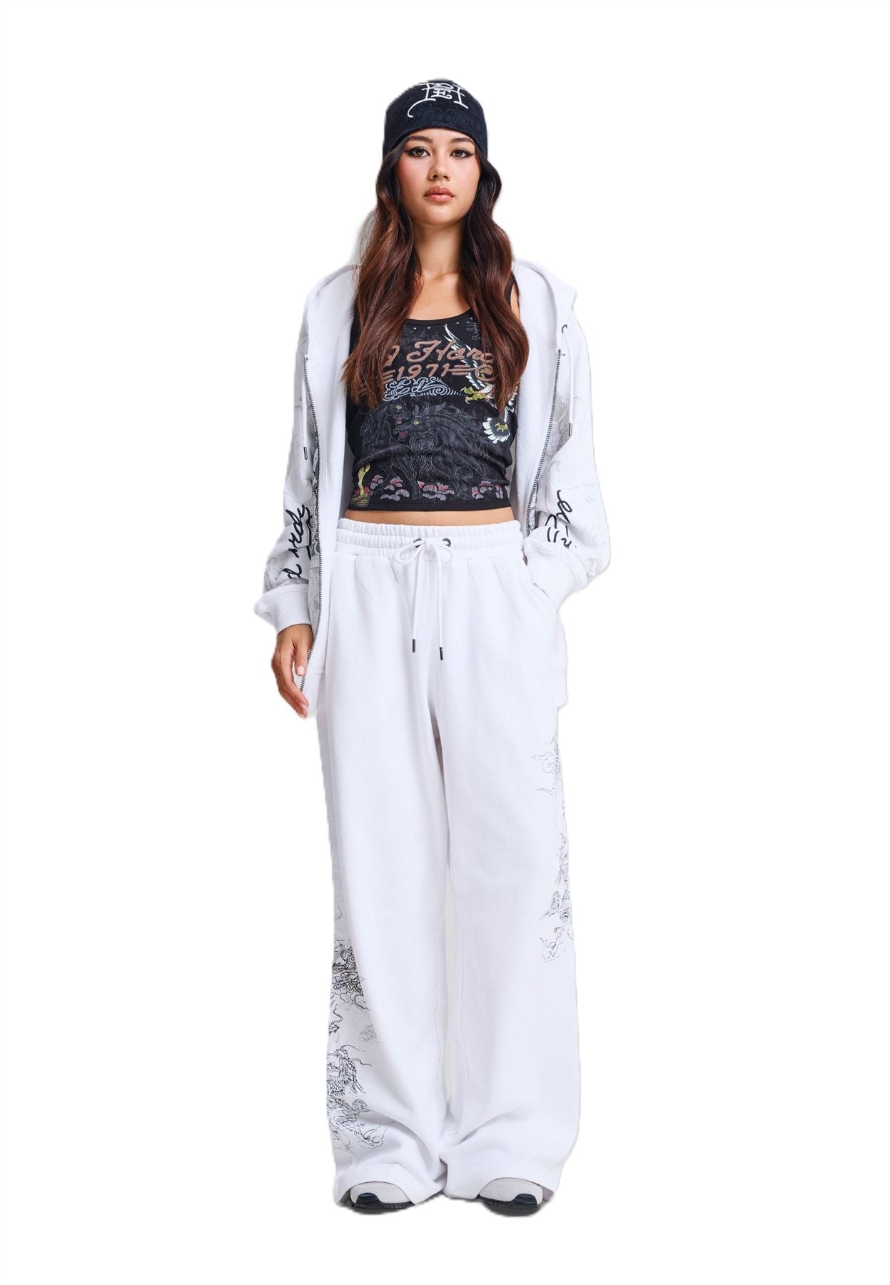 Ed Hardy Gothic Dragon Stone Wash Women's White Joggers