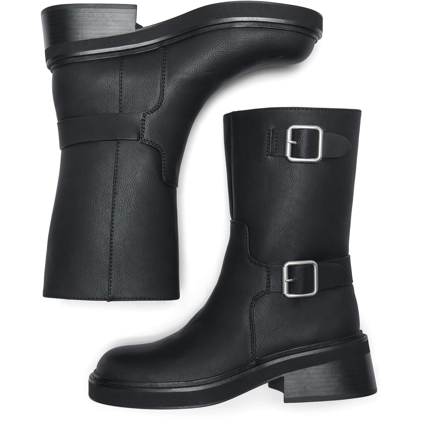 ONLY BUTTER-2 Polyurethane Women's Black Heeled Mid Calf Boots