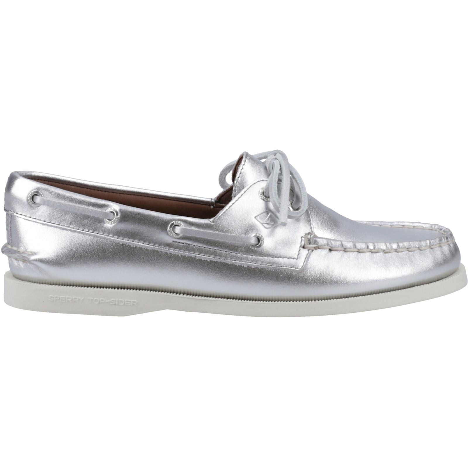 Sperry Authentic 2 Eye Leather Women's Silver Boat Shoes