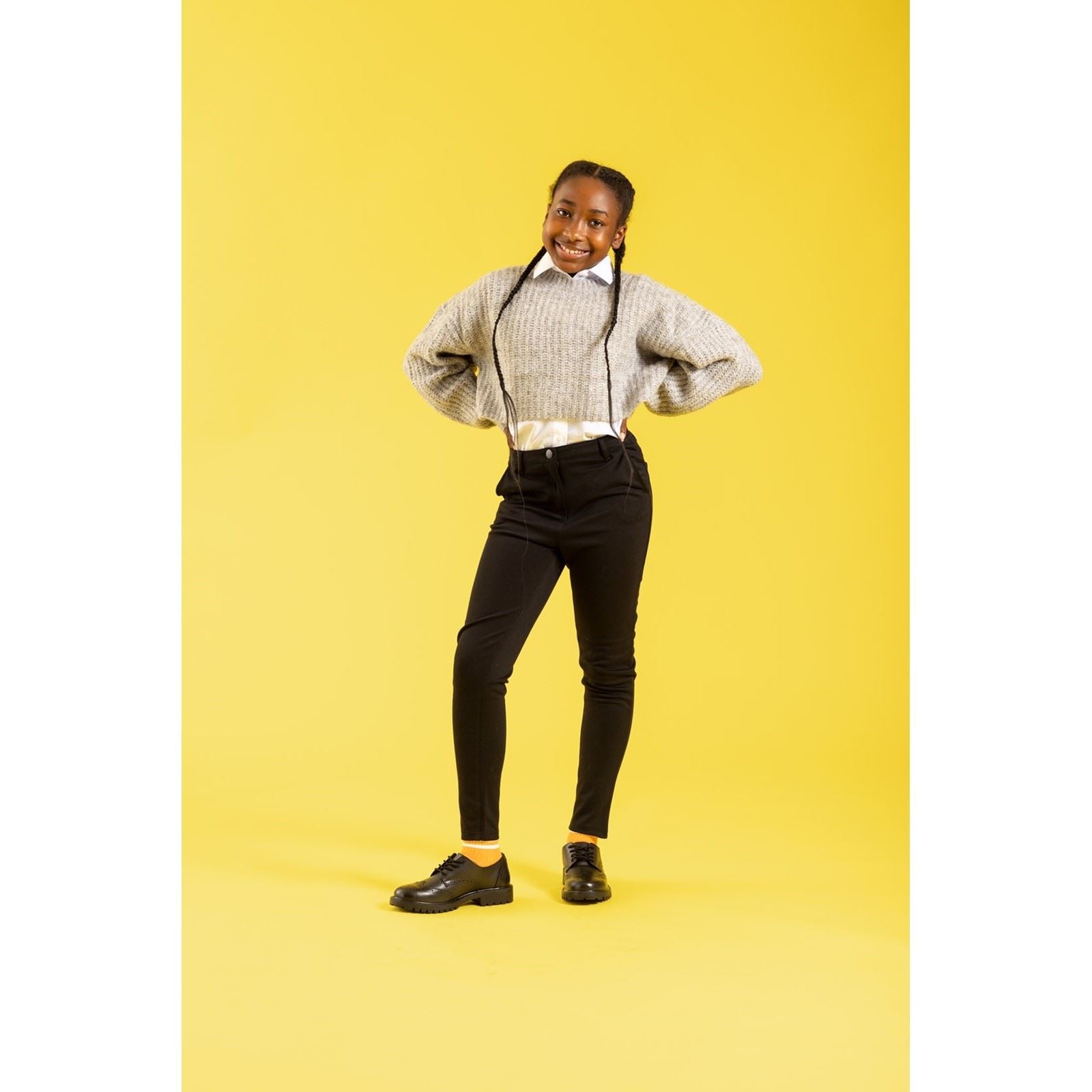 Hush Puppies Athena Leather Youth Girl's Black Brogues