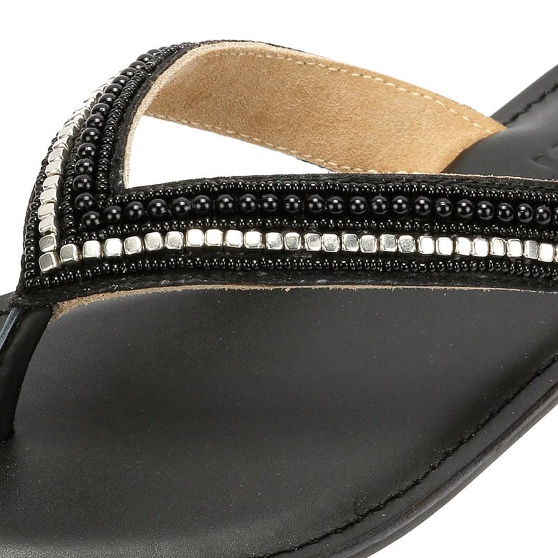 Tower London Metallic Bead Thong Women's Black Sandals