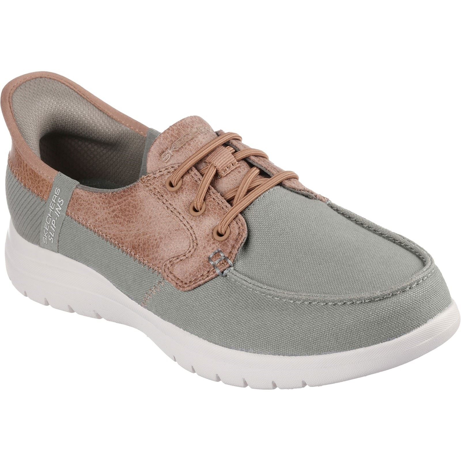 Skechers On-the-GO Flex - Palmilla Canvas/Faux Leather Women's Olive Boat Shoes