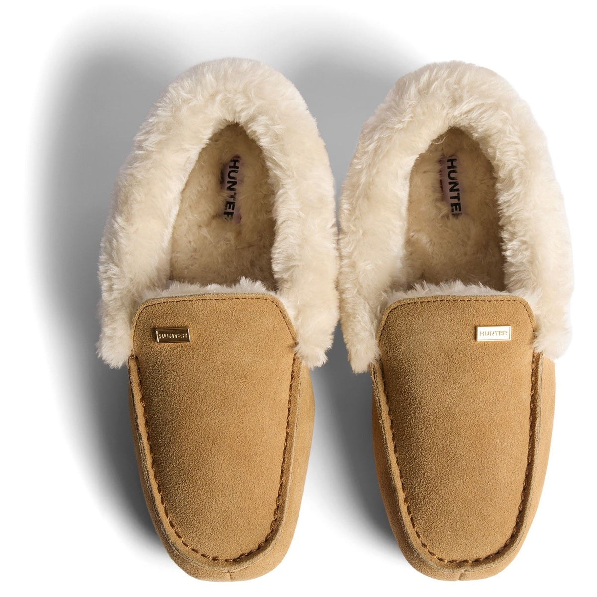 Hunter Moccasin Sherpa Suede Women's Natural Slippers