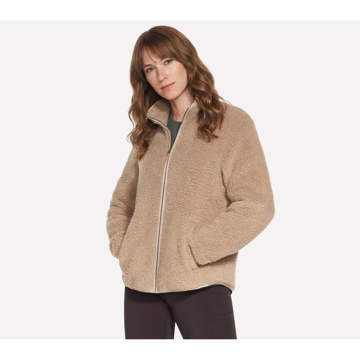 Skechers Skech-Sherpa Jacket Women's Taupe Fleece Jackets