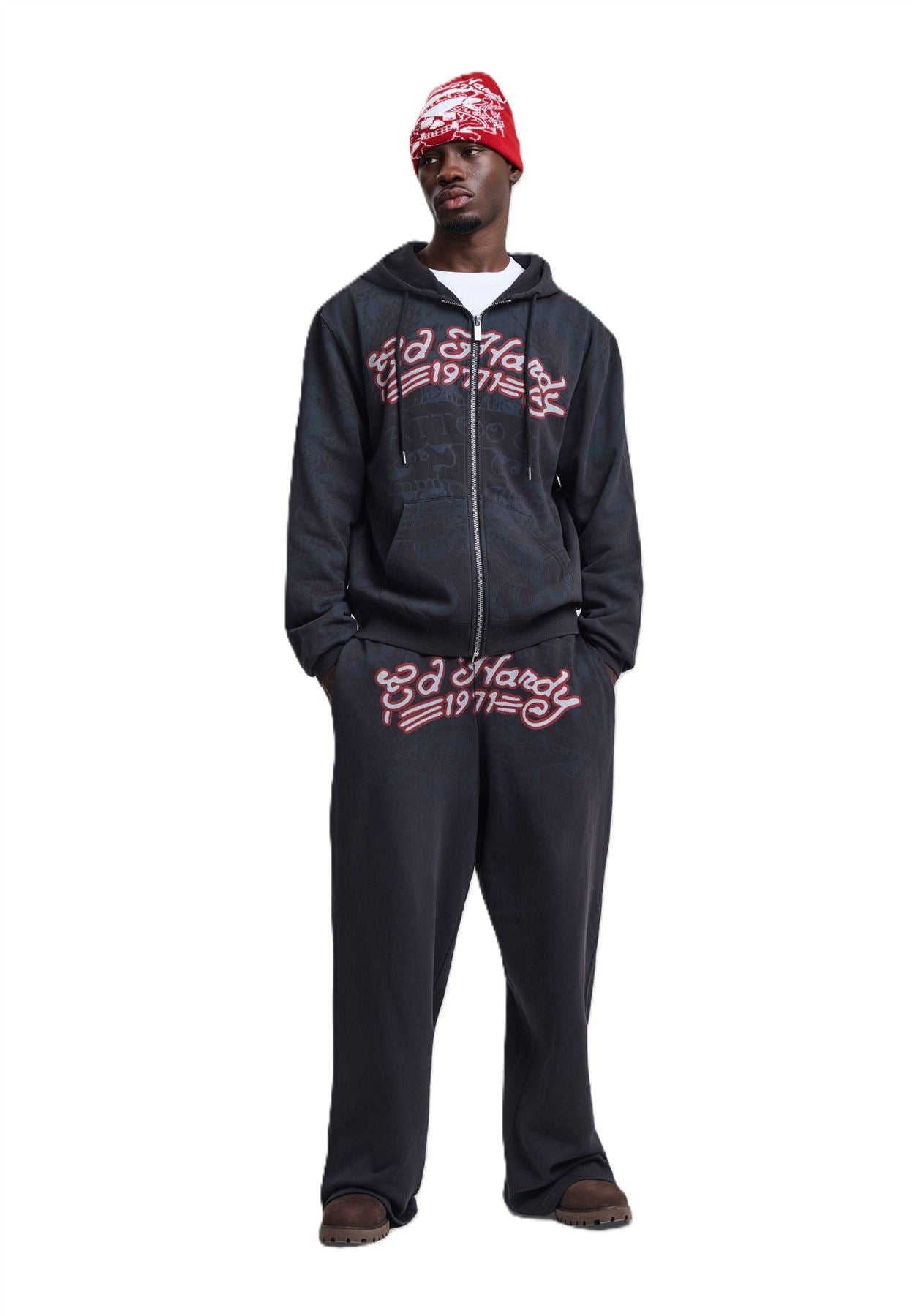 Ed Hardy Shadow Eagle Graphic Relaxed Zip Thru Men's Black Hoodie