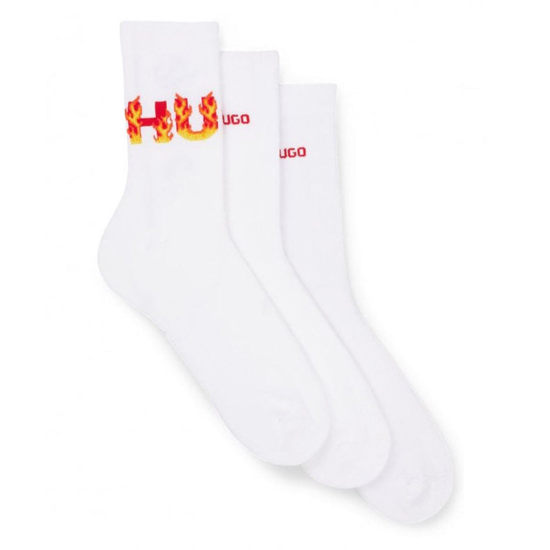 Hugo 3 Pack Rib Flame Men's White Calf High Socks