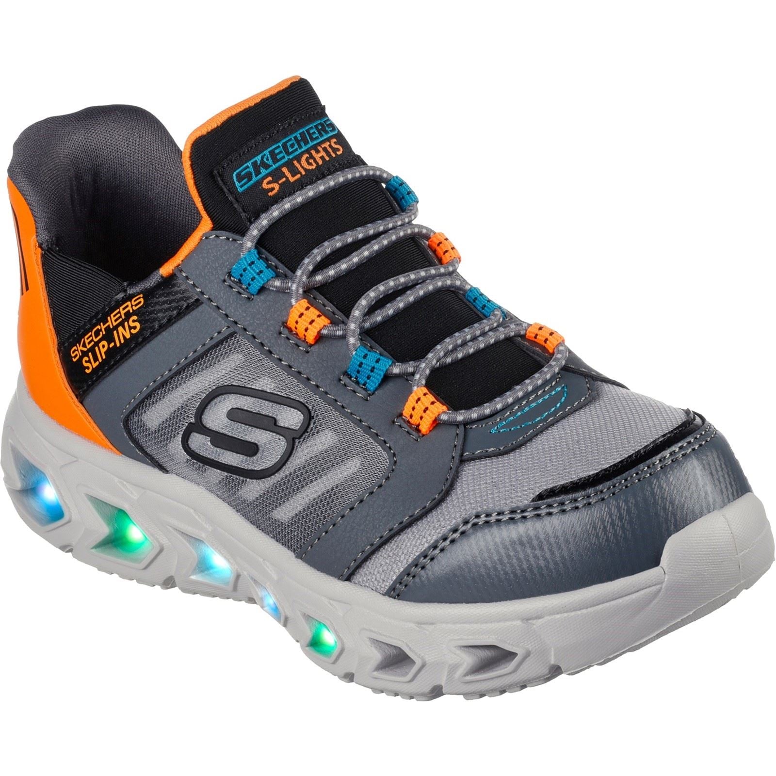 Skechers Hypno-Flash 2.0 Odelux Polyurethane Boy's Charcoal/Orange Trainers