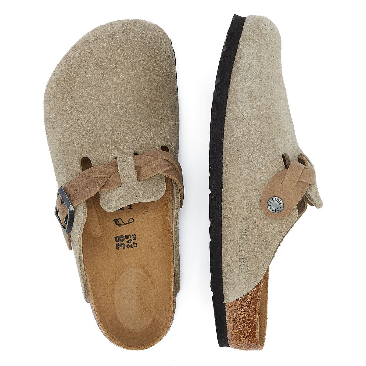 Birkenstock Boston Braided Taupe Suede Regular Clogs