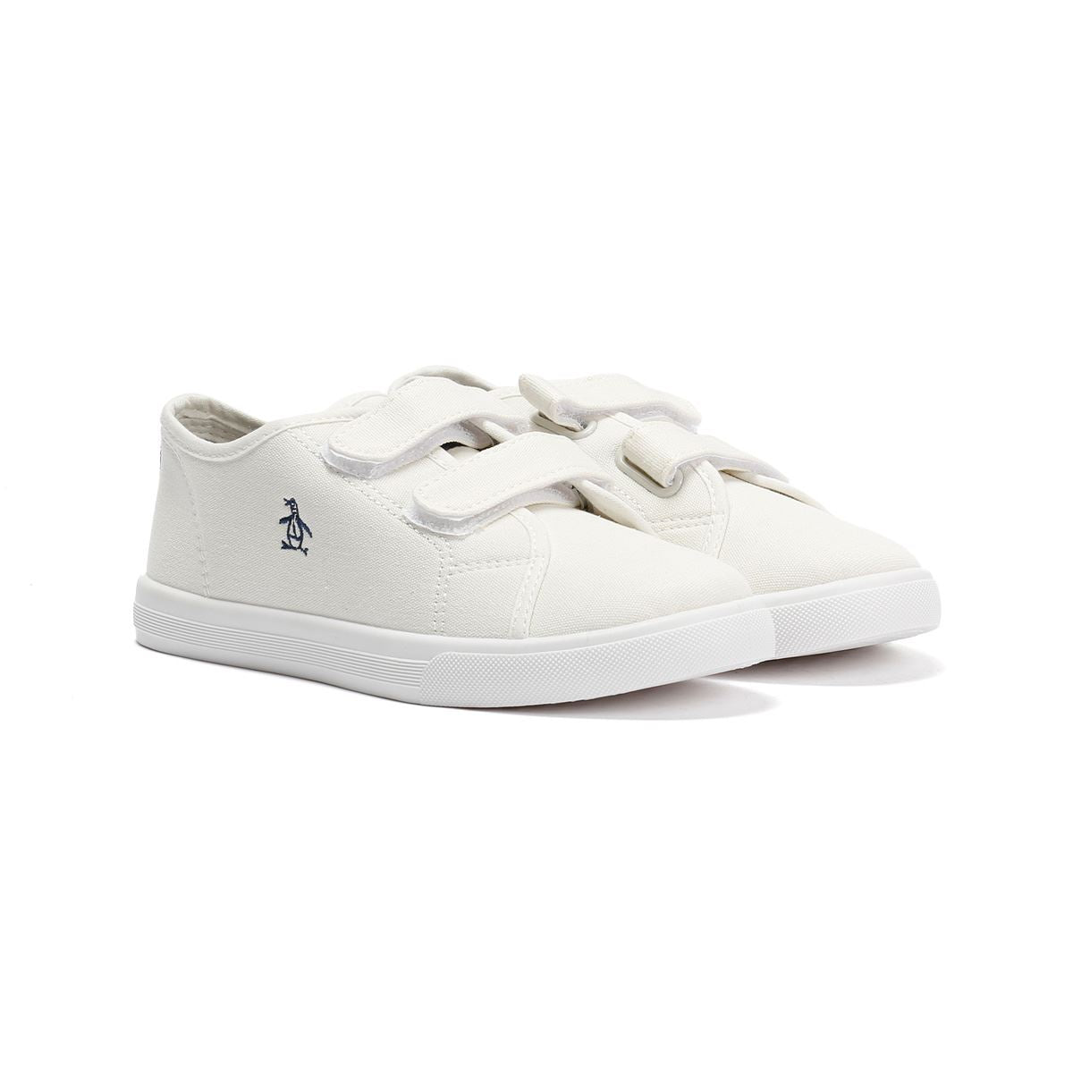 Penguin Junior Sparton Velcro White/Navy Trainers