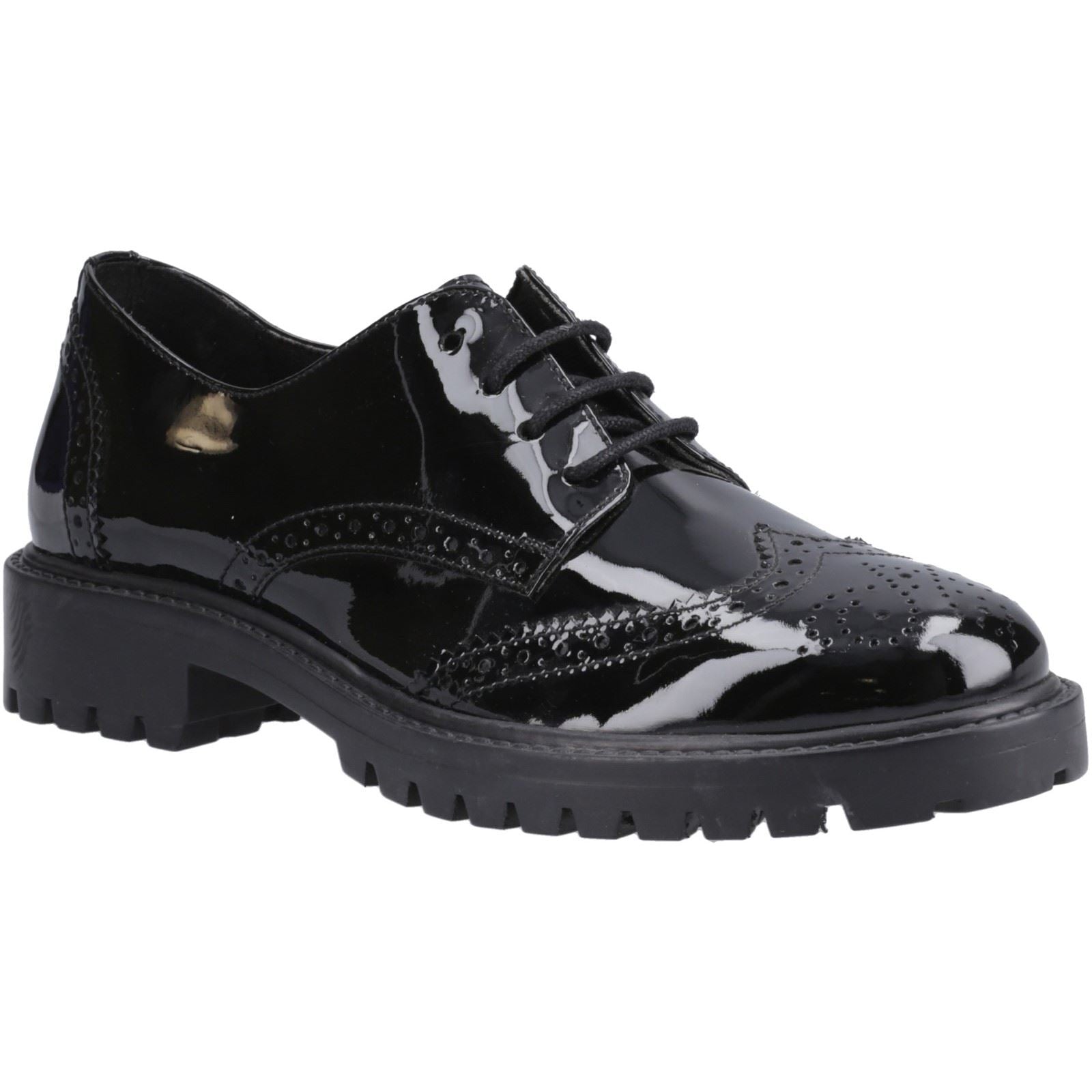 Hush Puppies Athena Patent Leather Youth Girl's Black Brogues