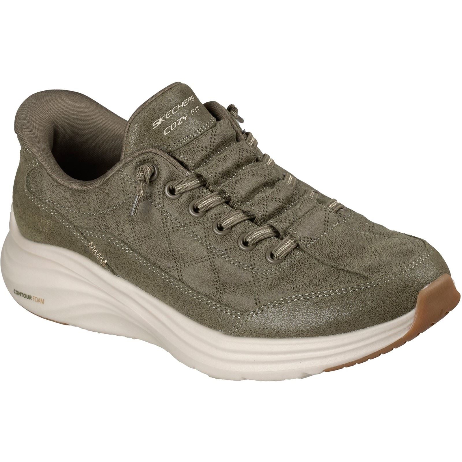 Skechers Contour Foam - Cozy Fit Ease Leather/Polyester Women's Olive Trainers