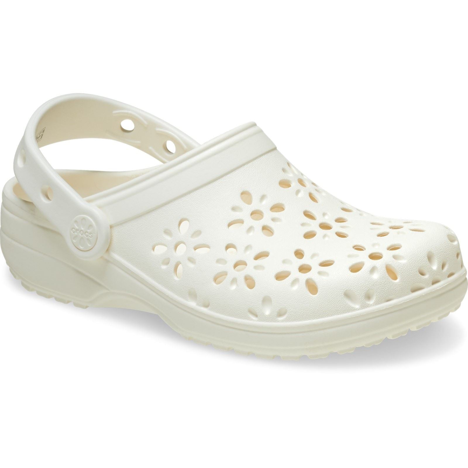 Crocs Classic Floral Cut Out Synthetic Chalk Clogs