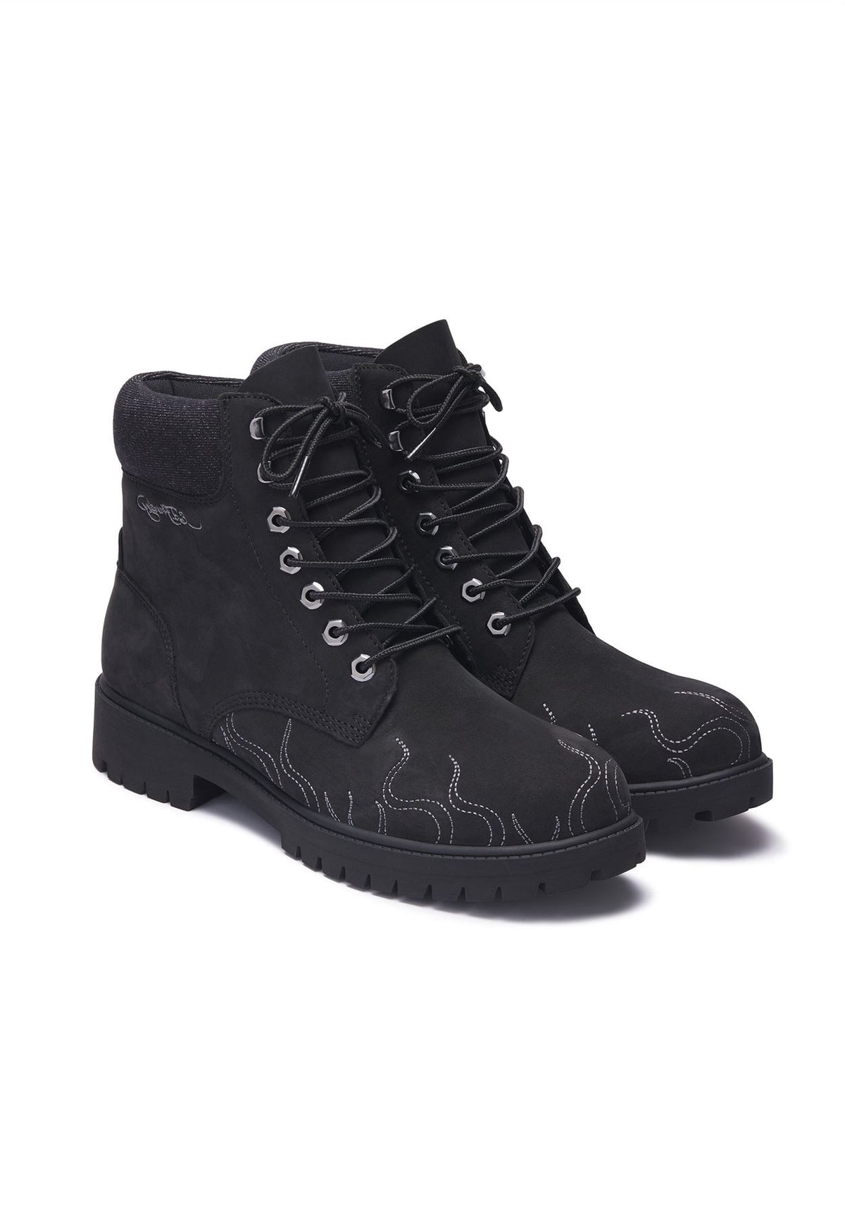Ed Hardy Embroidered Flames Nubuck Men's Black Boots