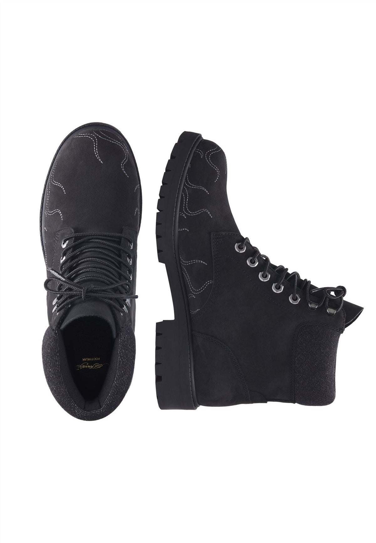 Ed Hardy Embroidered Flames Nubuck Men's Black Boots