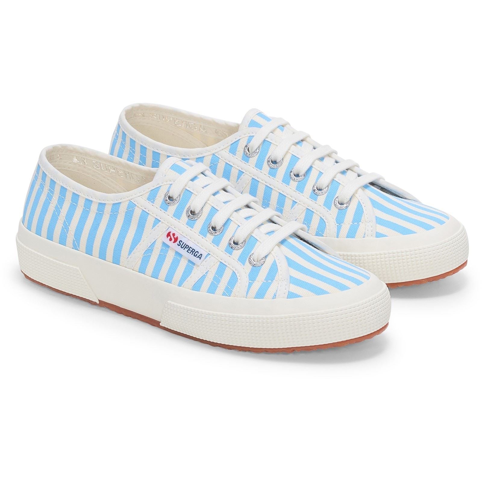 Superga 2750 Stripes Print Cotton Women's Off White/Azure Trainers