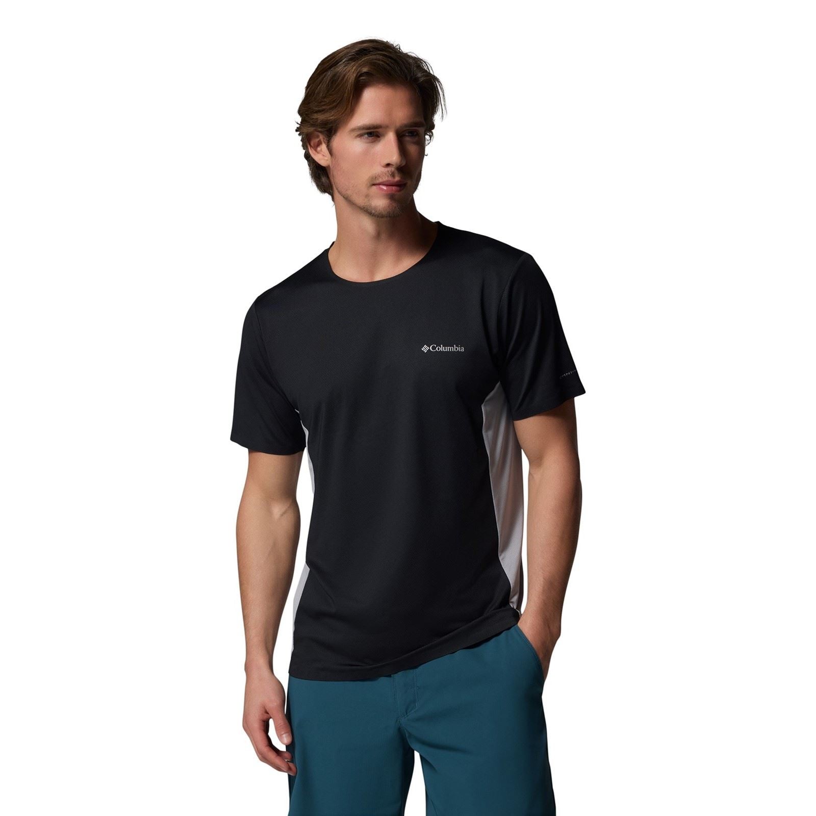 Columbia Three Pitch SS Crew Polyester Men's Black Activewear T-Shirts