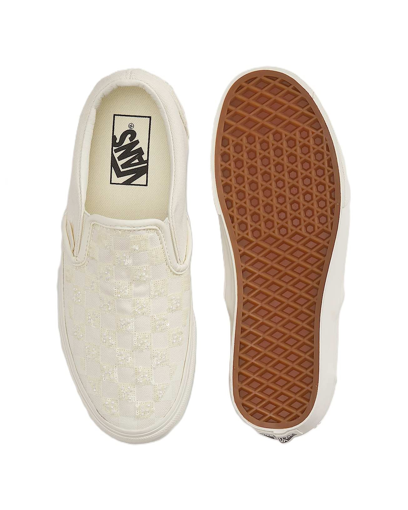 Vans Classic Slip-On  Women's Canvas White Beaded Checkerboard Trainers