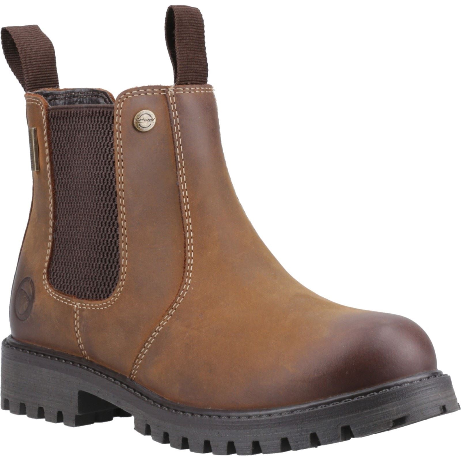 Cotswold Aston Leather Boy's Tan Flat Chelsea Boots