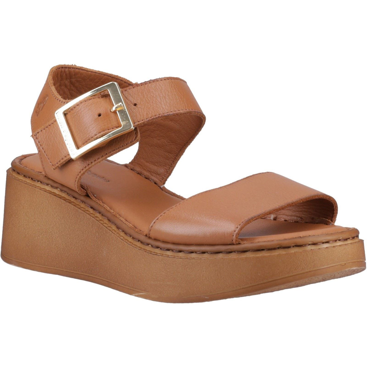 Hush Puppies Beatrix Wedge Leather Women's Tan Sandals