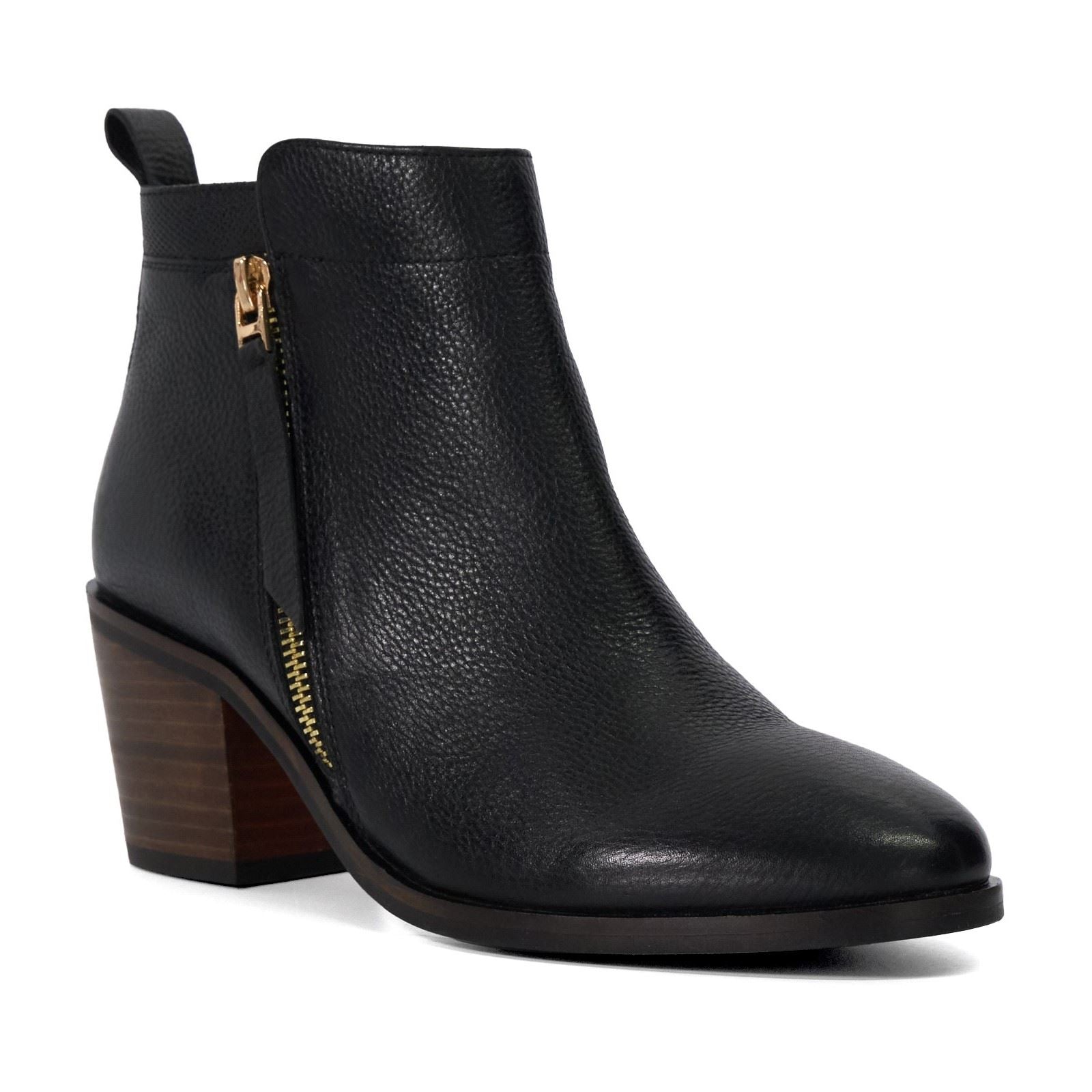 Dune Paicing Leather Women's Black Heeled Ankle Boots
