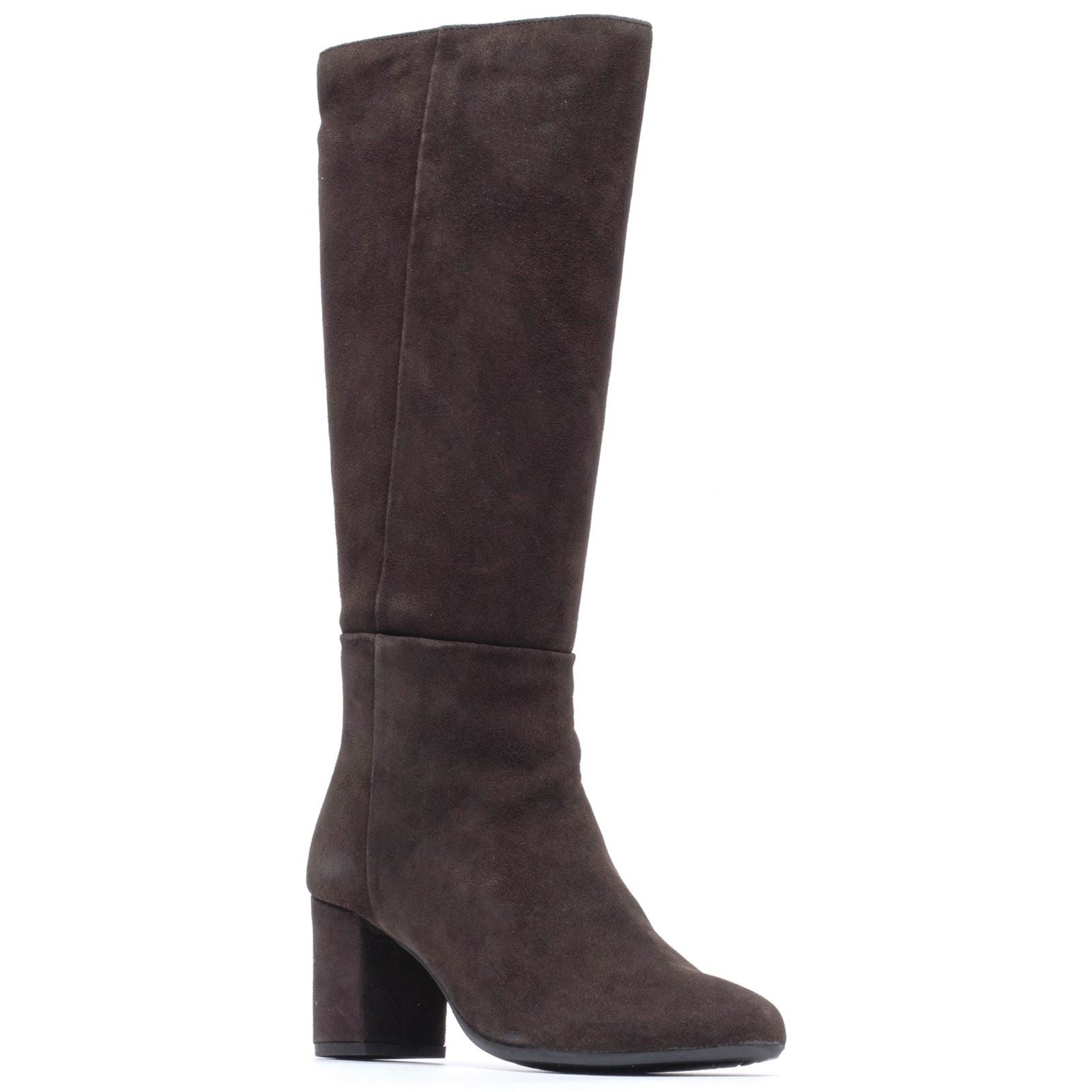 Hush Puppies Oprah Suede Long Leather Women's Chocolate Heeled Knee High Boots