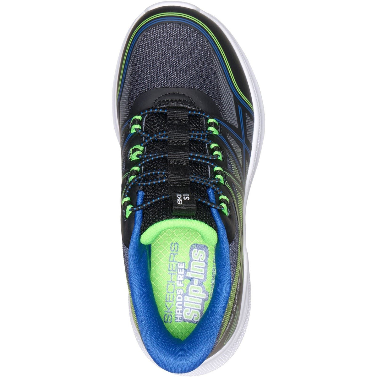 Skechers Microspec Velocity Grid-Shift Black/Blue & Lime Trainers