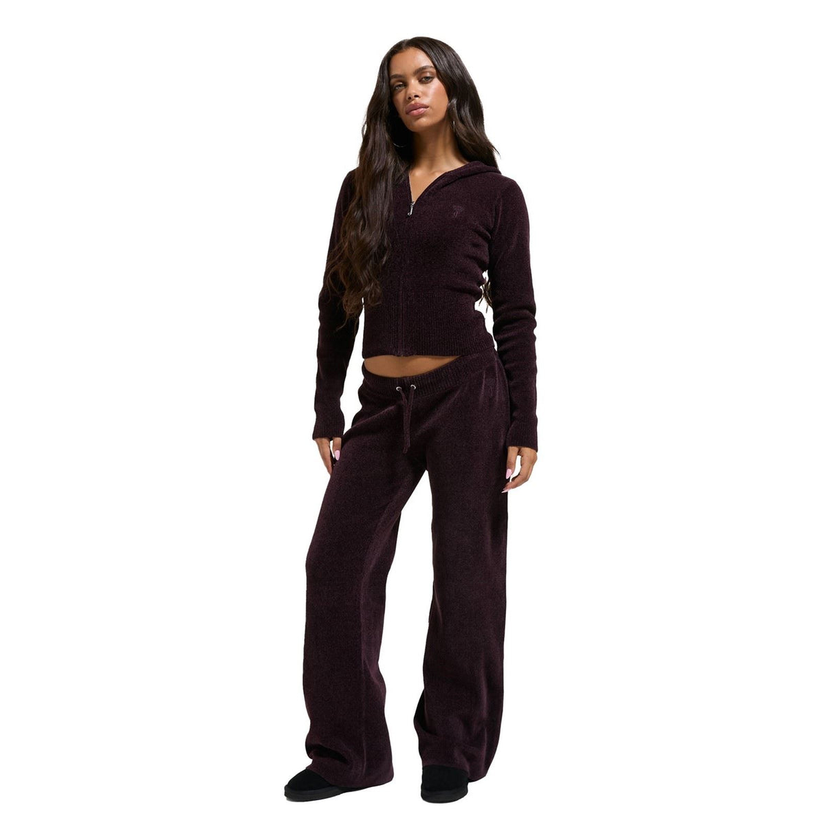 Juicy Couture Maya Knit Hoodie Women's Wine Hooded Sweatshirt