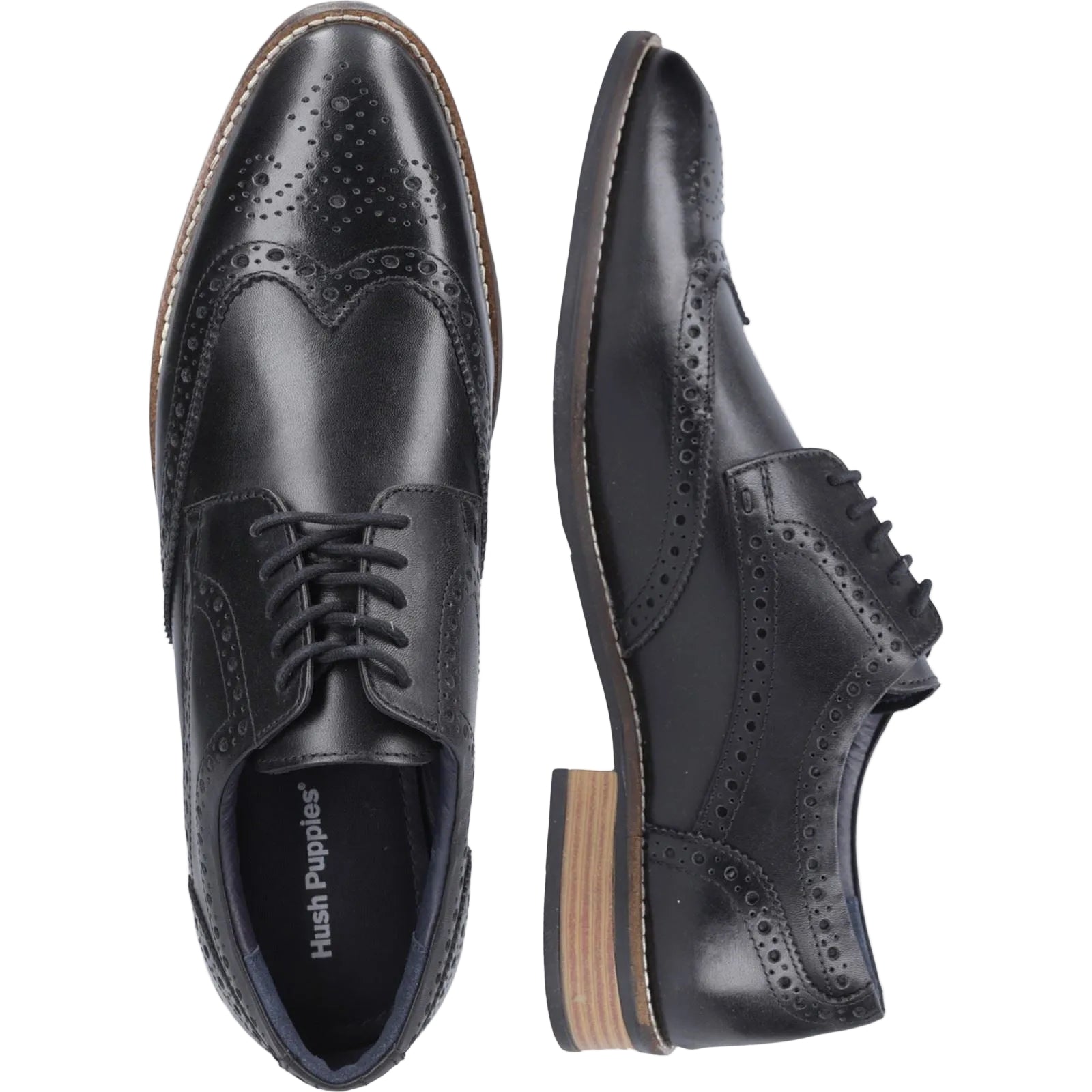 Hush Puppies Dustin Brogue Leather Men's Black Brogues Shoes