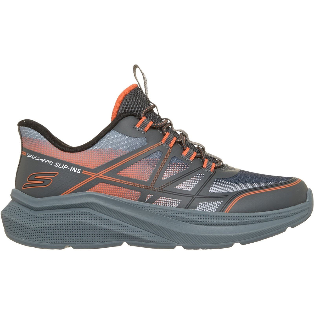 Skechers Microspec Velocity Grid-Shift Charcoal/Orange & Black Trainers