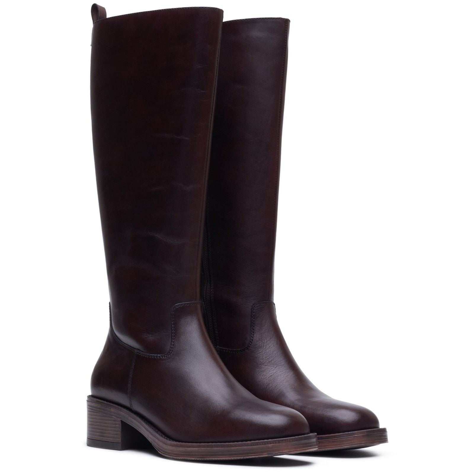 Hush Puppies Antonia Long Leather Women's Chocolate Heeled Knee High Boots