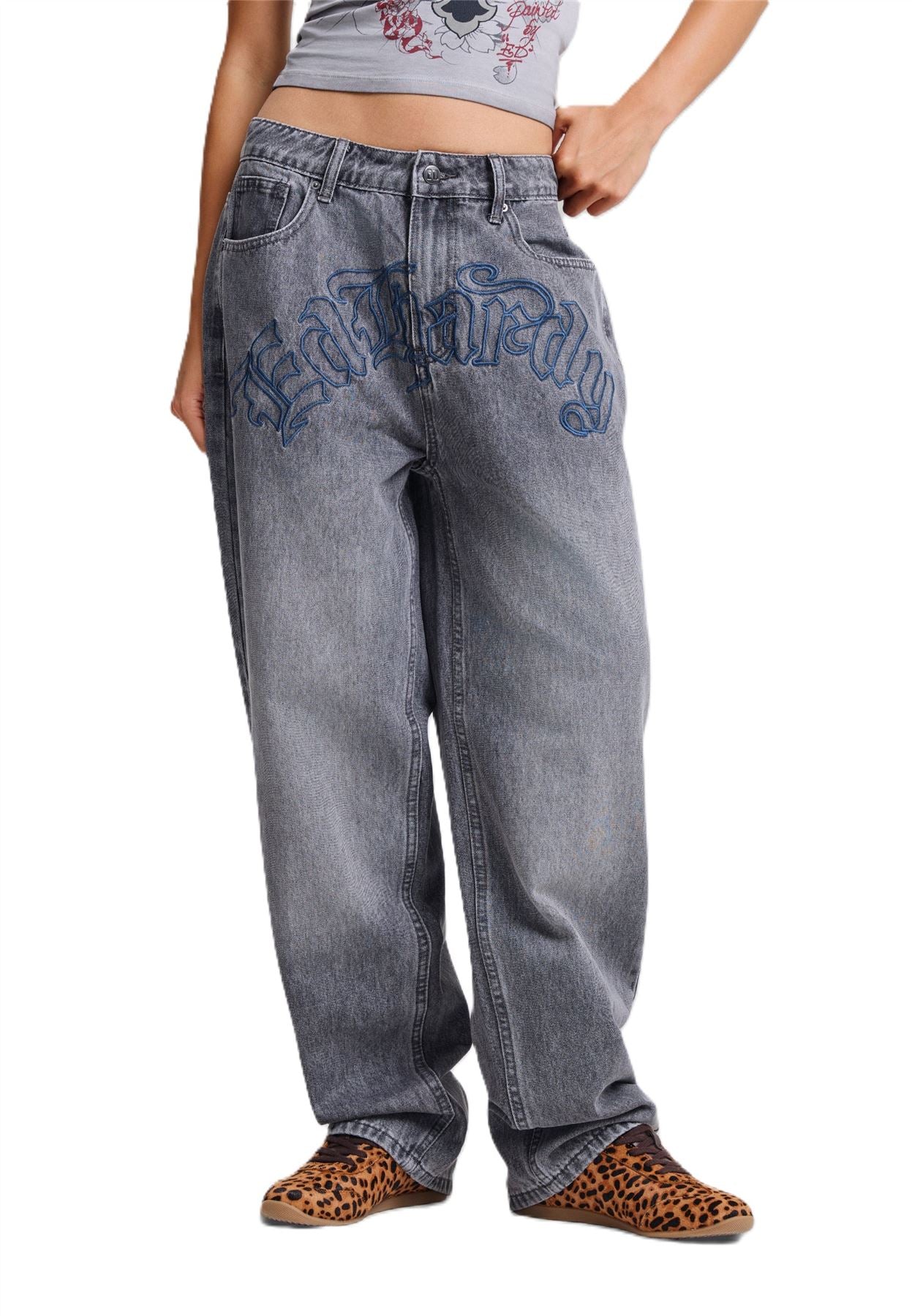 Ed Hardy Snake and Roses Vintage Wash Women's Grey Jeans