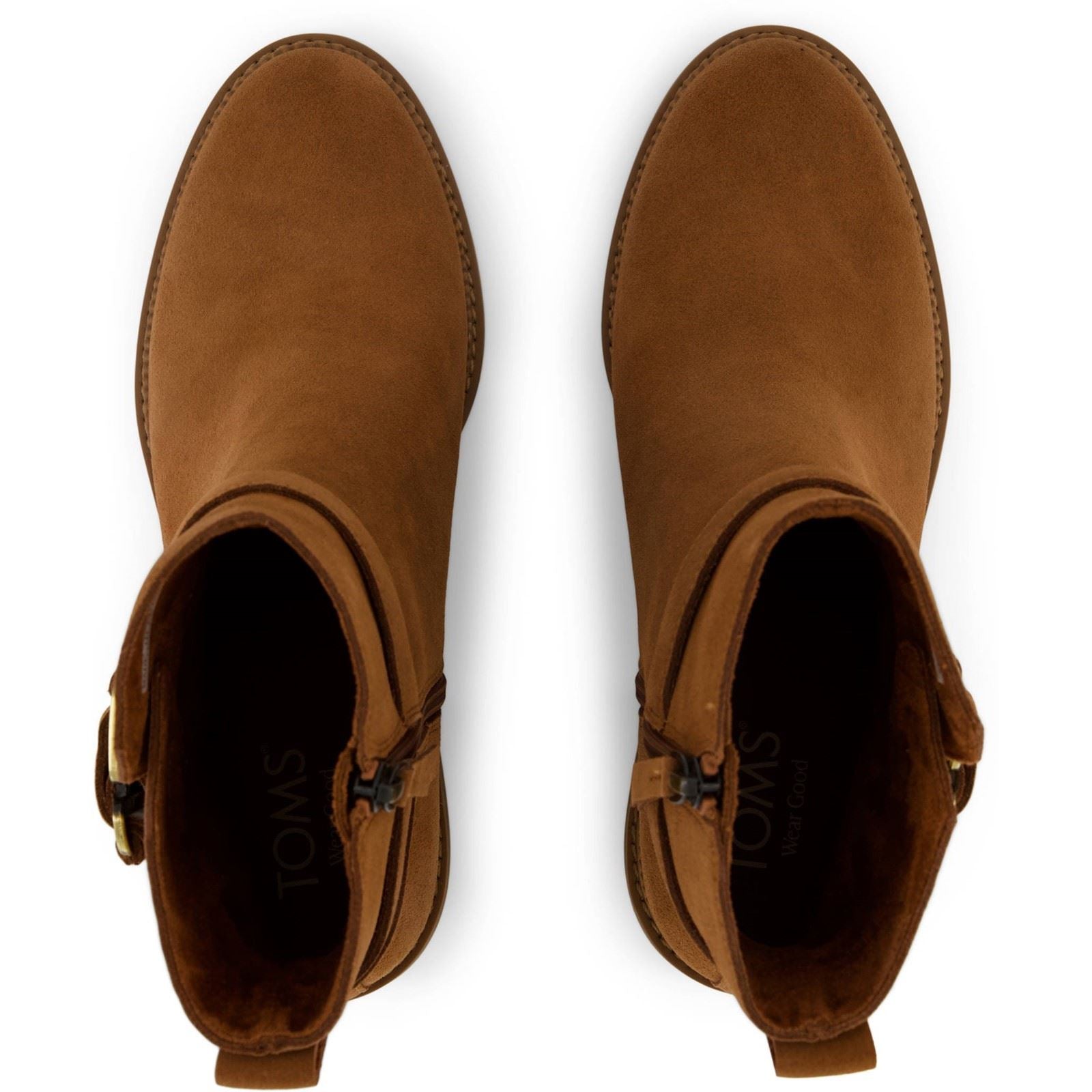 TOMS Hailey Buckle Leather Women's Amber Brown Heeled Ankle Boots