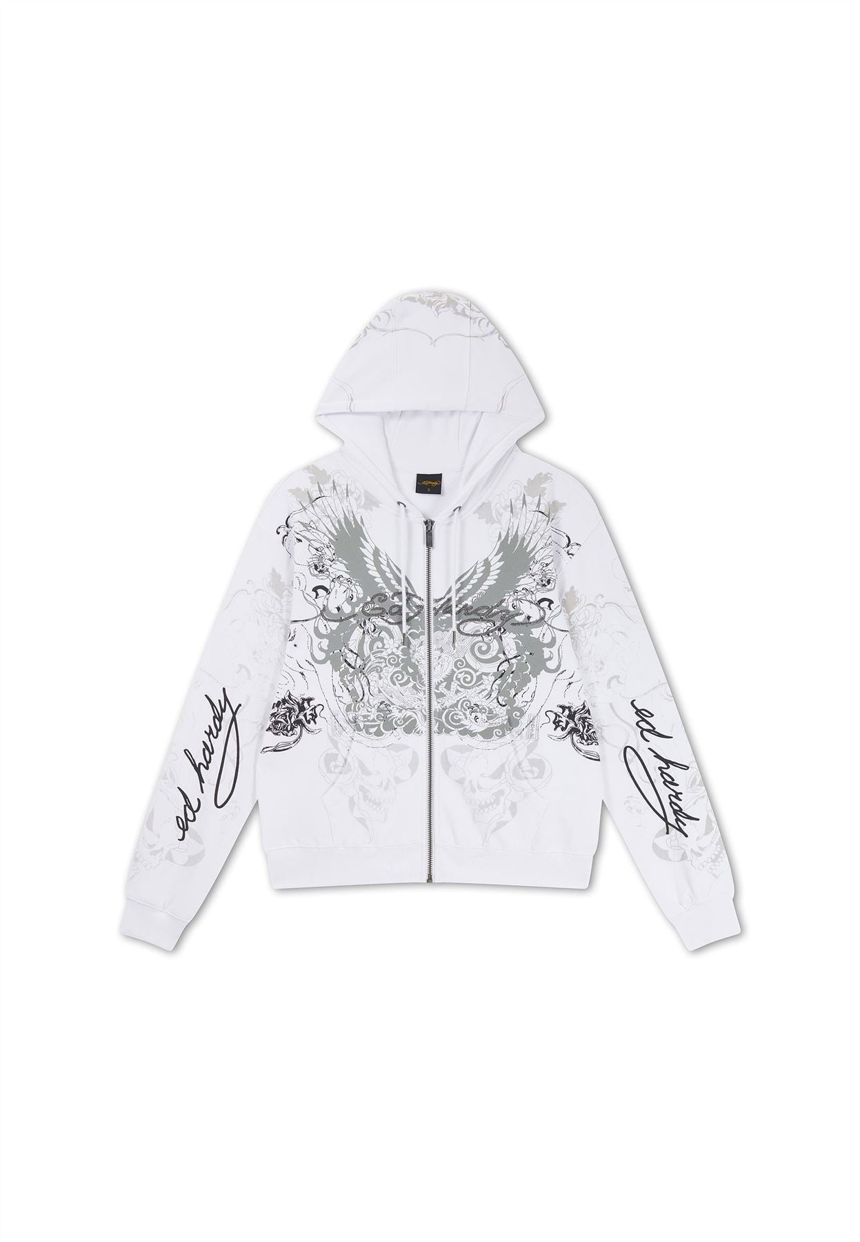 Ed Hardy Diamante Venom Enzyme Wash Relaxed Zip Thru Women's White Hoodie
