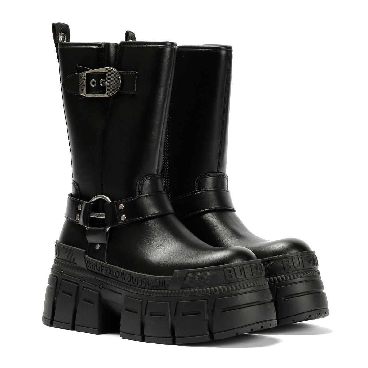 Buffalo Gospher Biker Mid Vegan Women's Black Boots