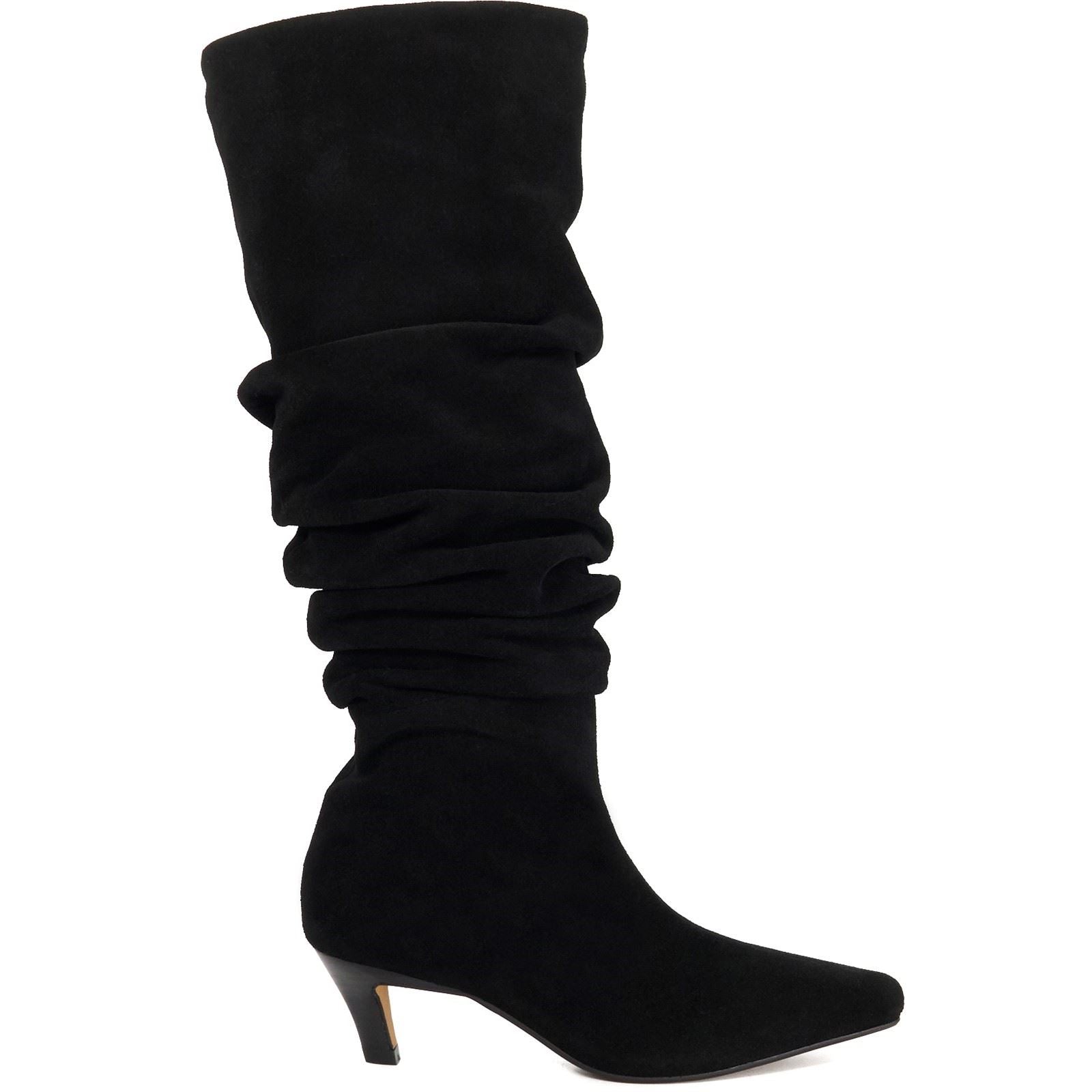 Dune Saunders Leather Women's Black Heeled Knee High Boots