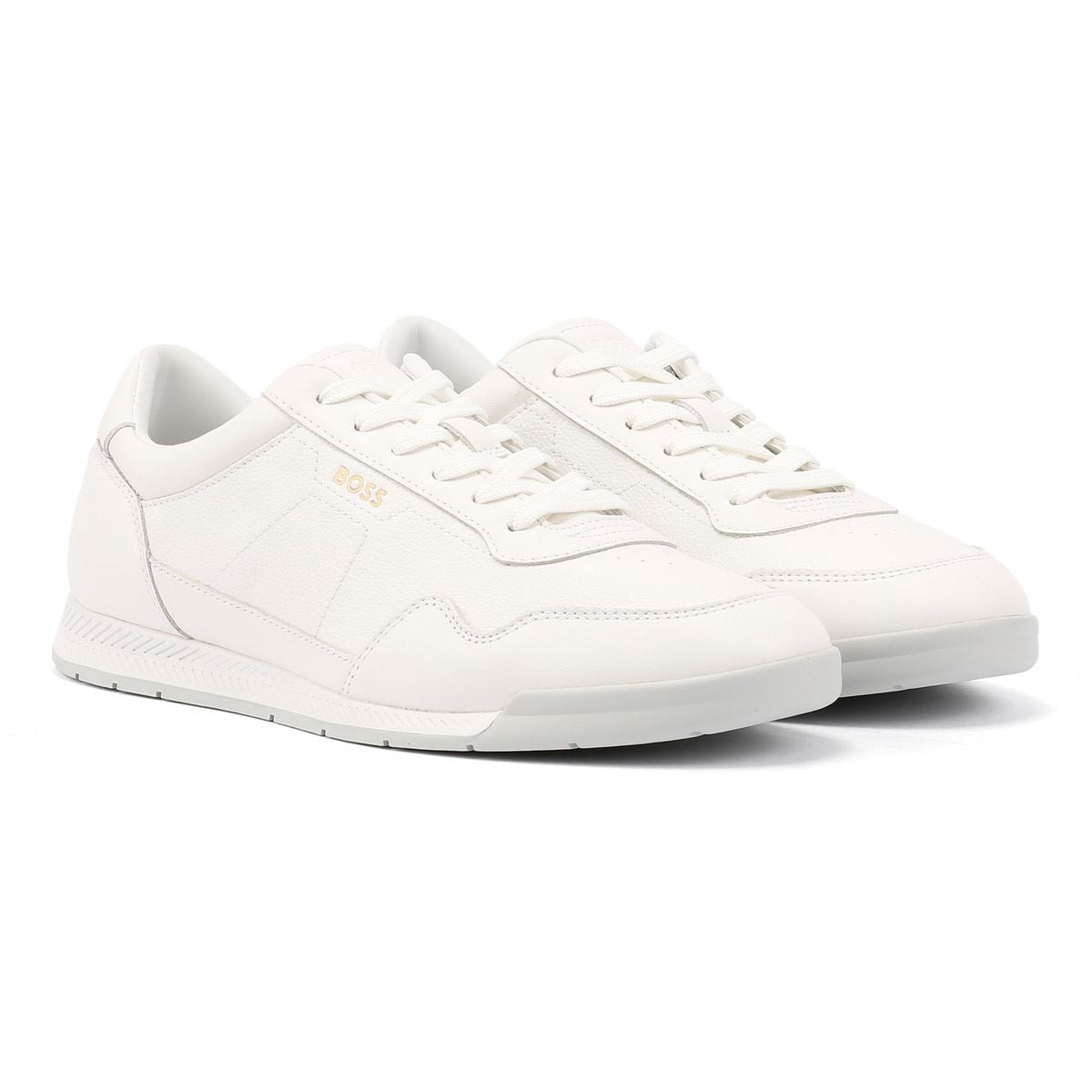 Boss Titanium Leather Men's White Trainers