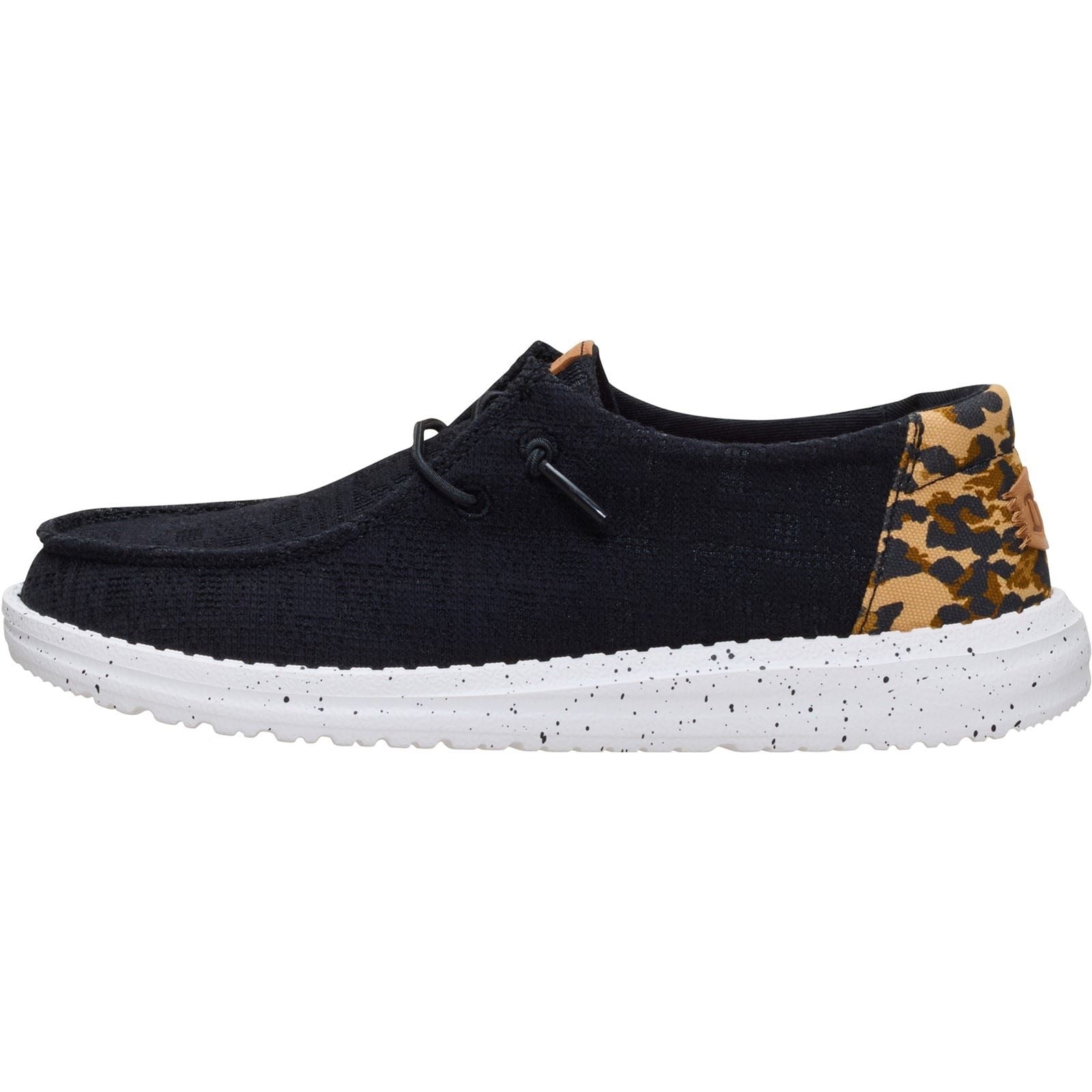 HEYDUDE Wendy Wildcat Cotton Women's Black/Leopard Moccasins Shoes