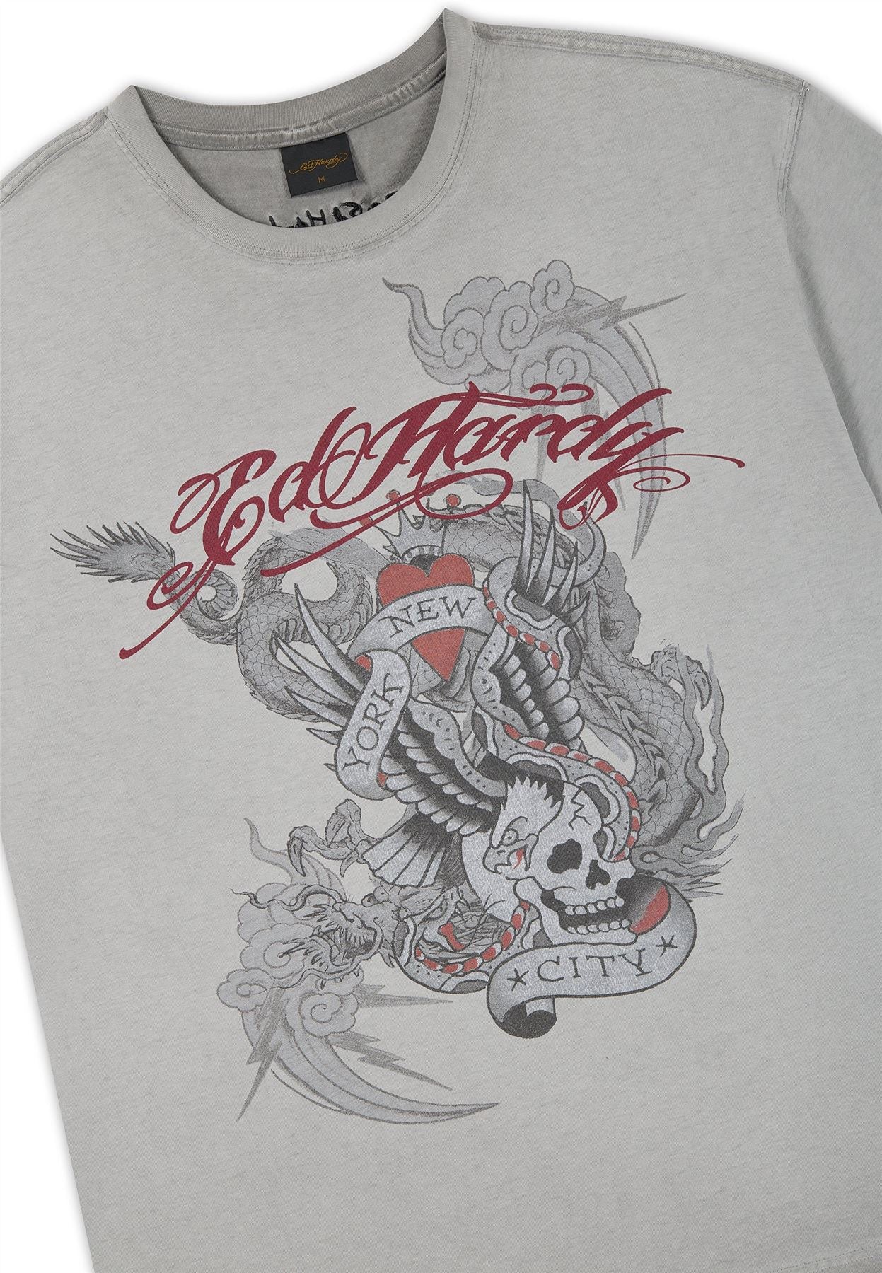 Ed Hardy Oil Wash New York Graphic Relaxed Men's Grey T-Shirts