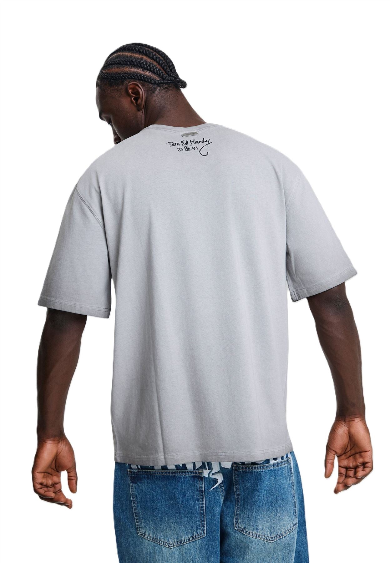 Ed Hardy Oil Wash New York Graphic Relaxed Men's Grey T-Shirts