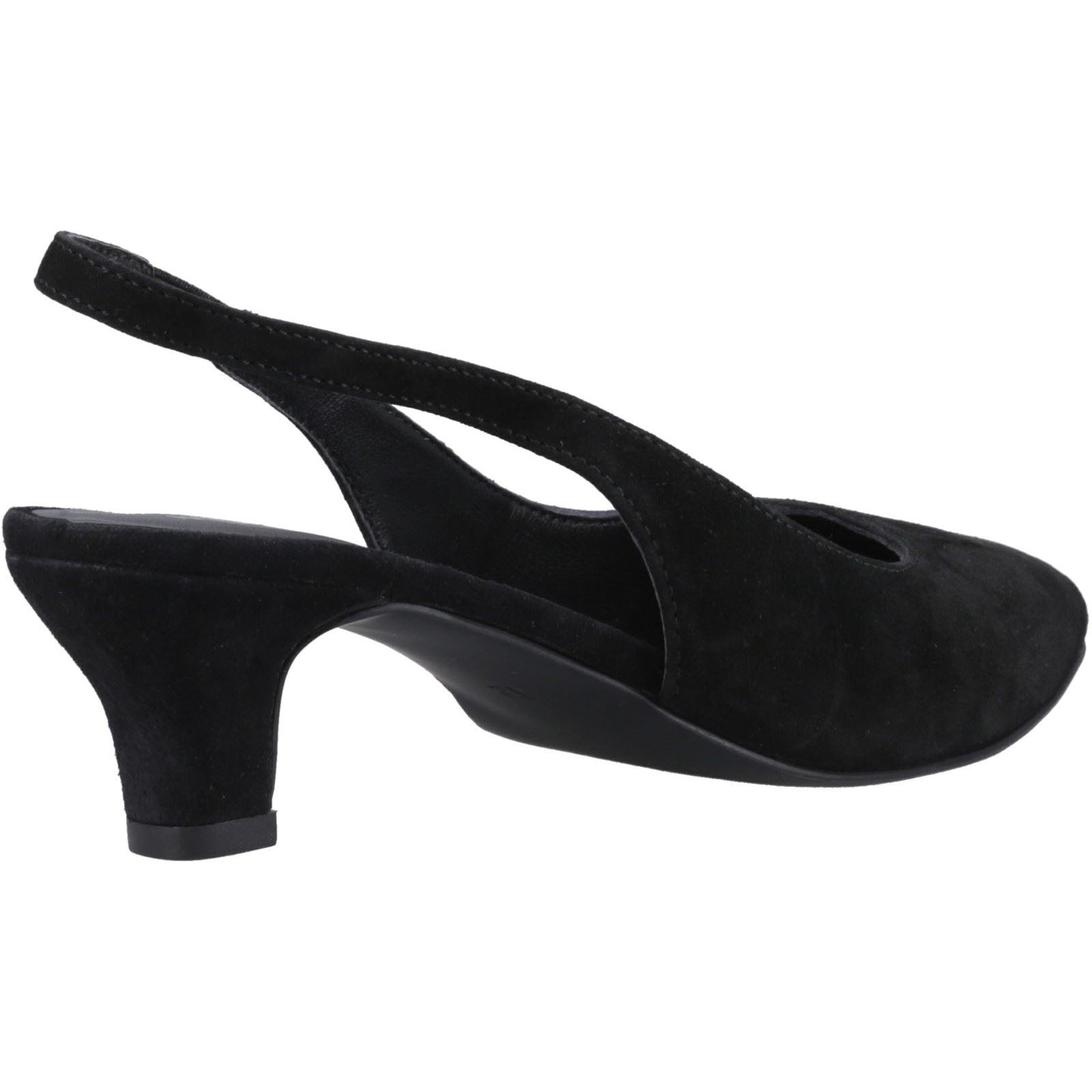 Hush Puppies Nahla Suede Heel Leather Women's Black Round Slingback Shoes