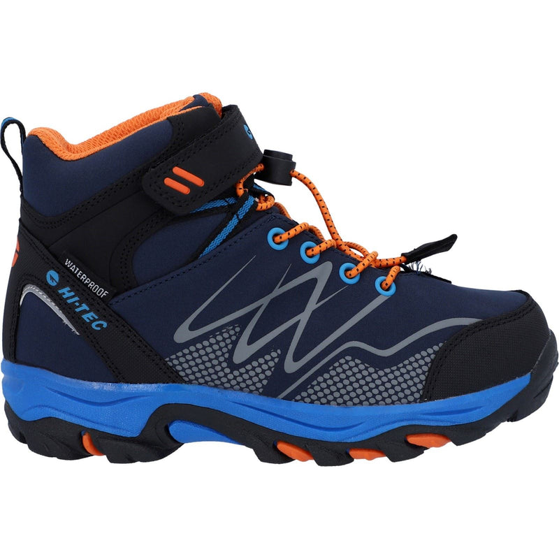Hi-Tec Blackout Mid Synthetic Soft Shell Junior Navy/Orange/Lake Blue Hiking Boots