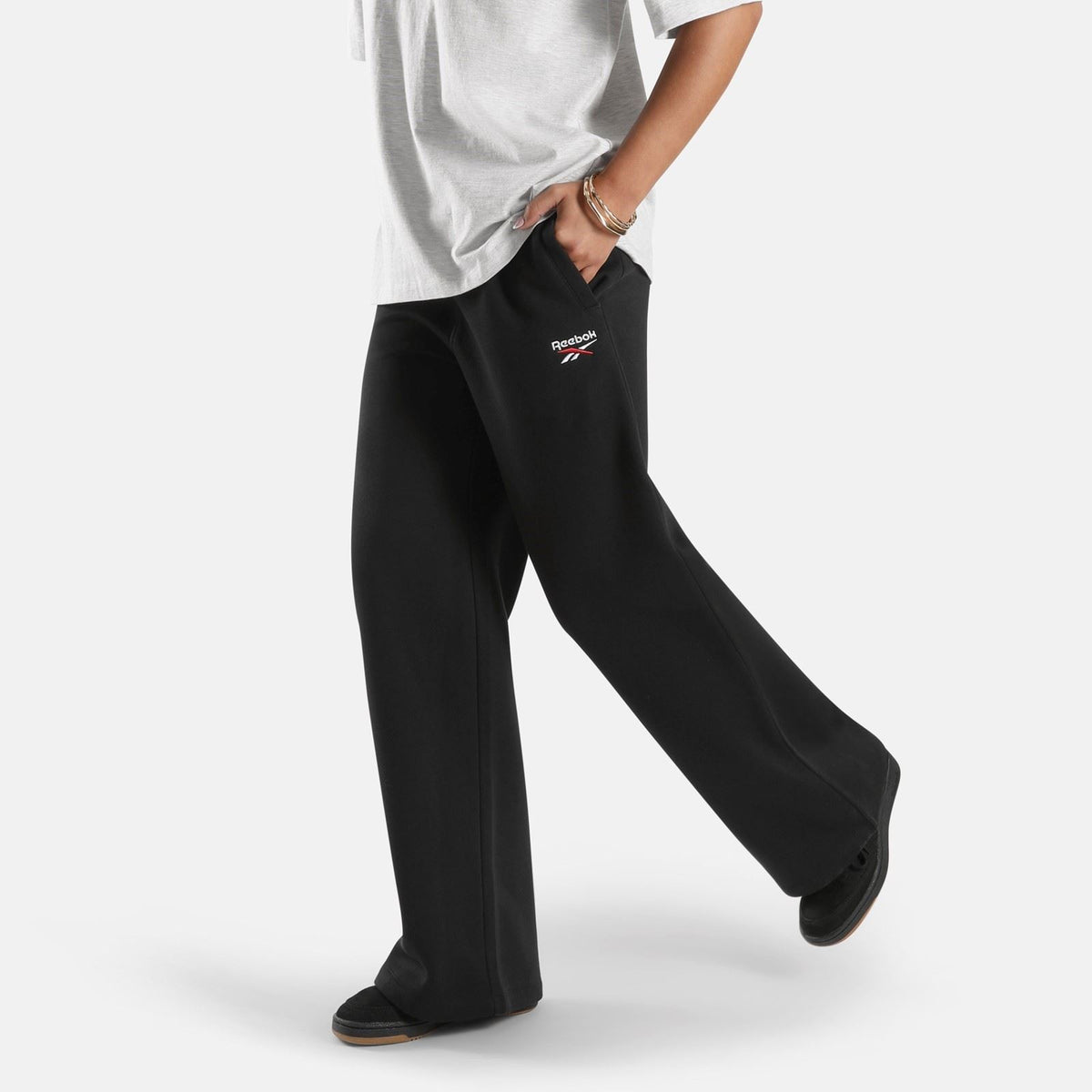 Reebok ID 2-Col Logo Wide Leg Pants Cotton Women's Black Sweatpants