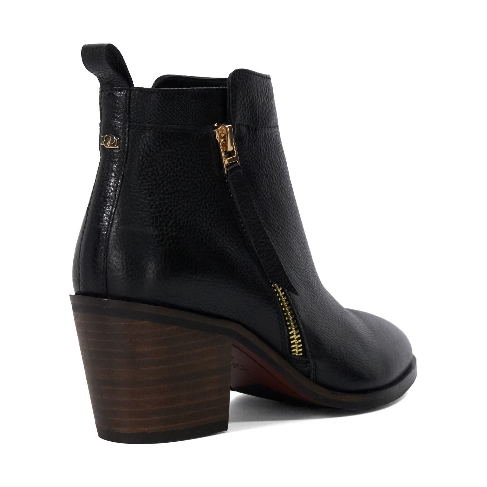 Dune Paicing Leather Women's Black Heeled Ankle Boots