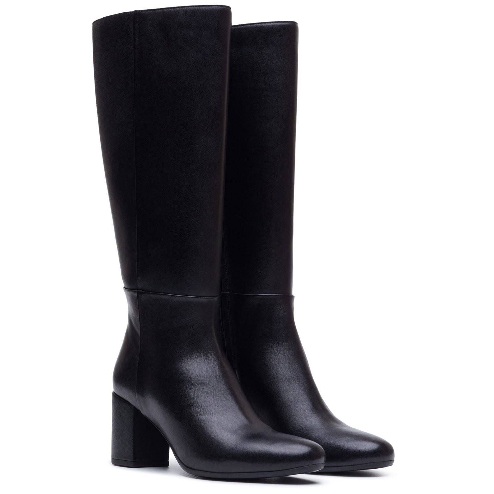 Hush Puppies Oprah Long Leather Women's Black Heeled Knee High Boots
