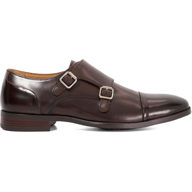 Dune Satchin Leather Men's Dark Brown Double Monk Shoes