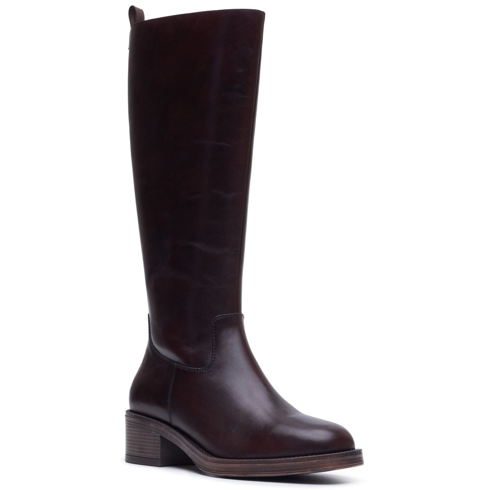 Hush Puppies Antonia Long Leather Women's Chocolate Heeled Knee High Boots