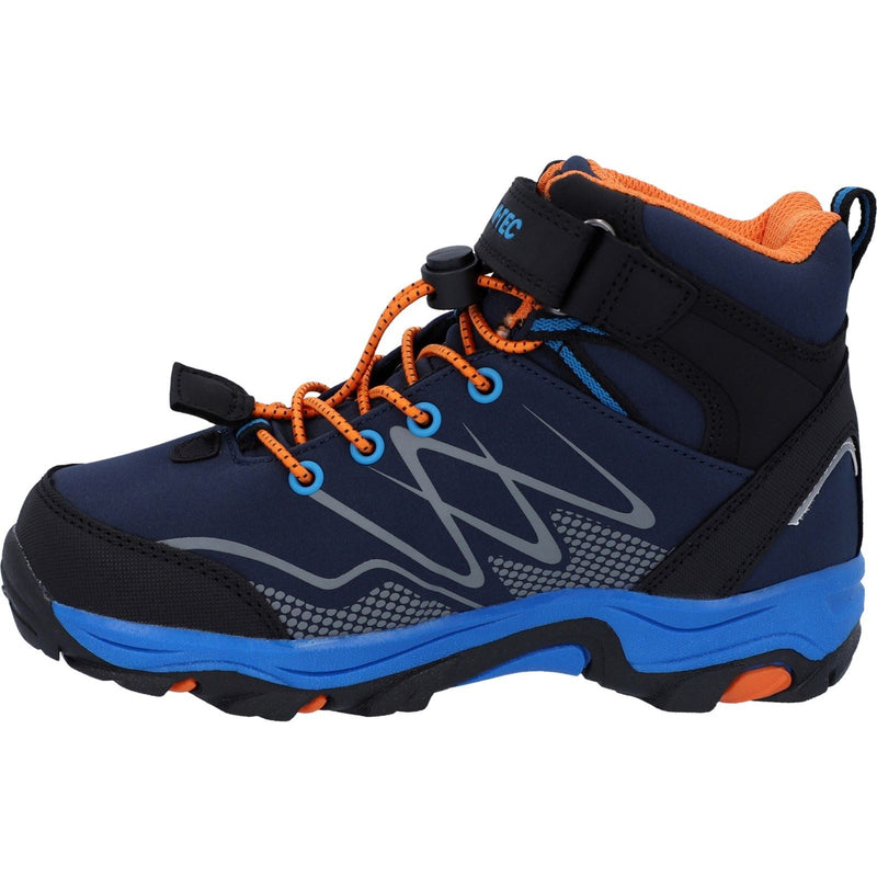 Hi-Tec Blackout Mid Synthetic Soft Shell Junior Navy/Orange/Lake Blue Hiking Boots